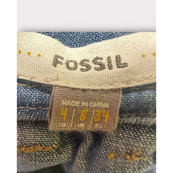 Fossil Mini Skirt Women's Sz 4 Button Front Side‎ Seam Pockets Light Denim - Picture 4 of 8